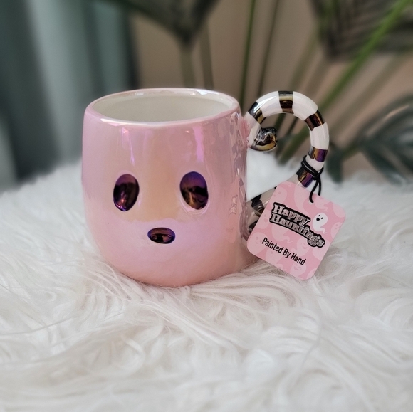 👻 NWT Happy Hauntings Irredescent Pink Ghost Halloween Mug! 👻 - Picture 2 of 6